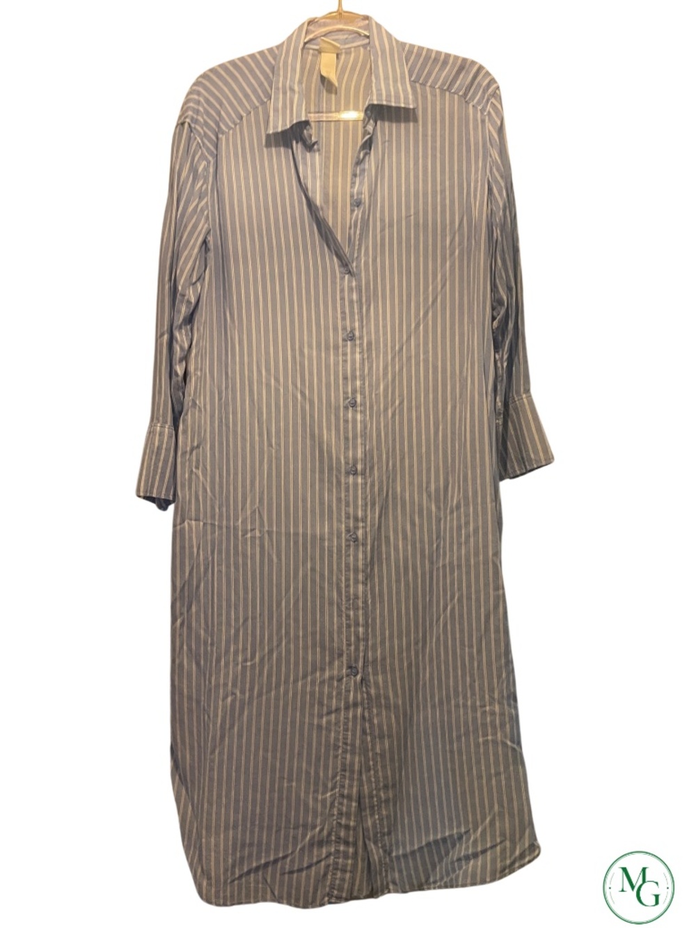H&M Striped Oversized Lyocell Shirt Dress Blue White Midi S